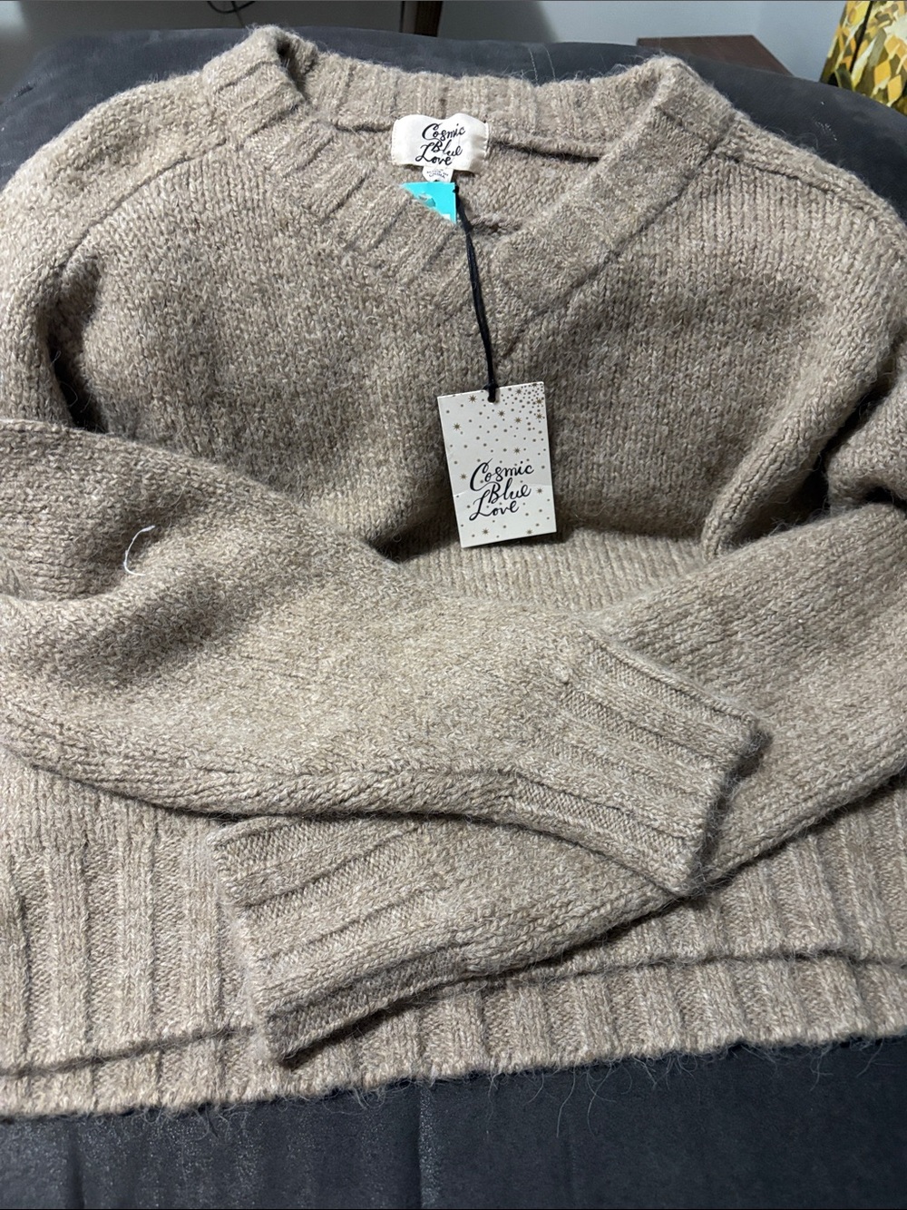 NWT - Taupe V-Neck Cozy Knit Sweater